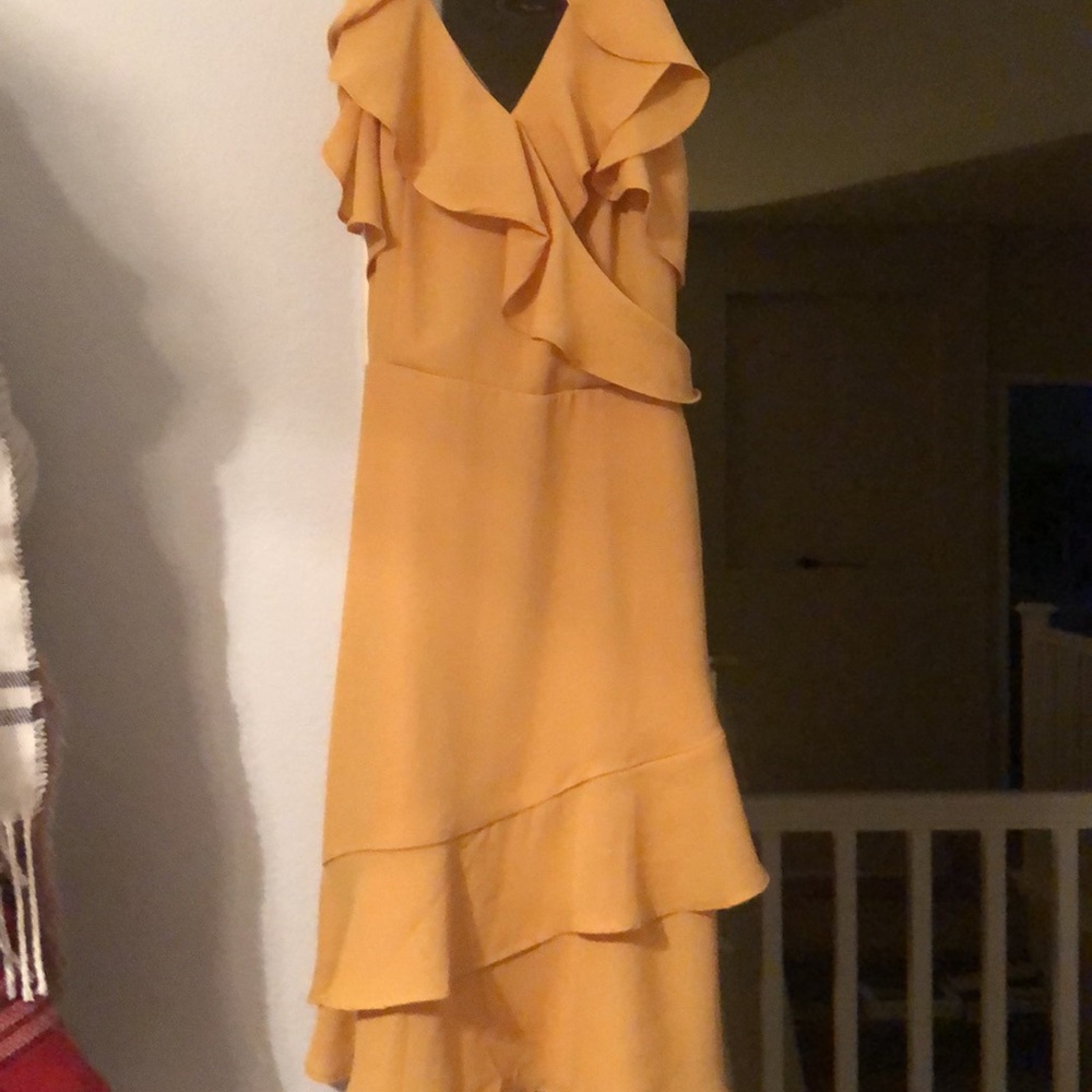 Mustard, cold shoulder dress in a size small